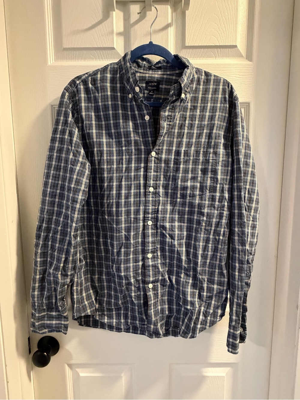 J. Crew Men's Navy and White Plaid Button-Down Shirt